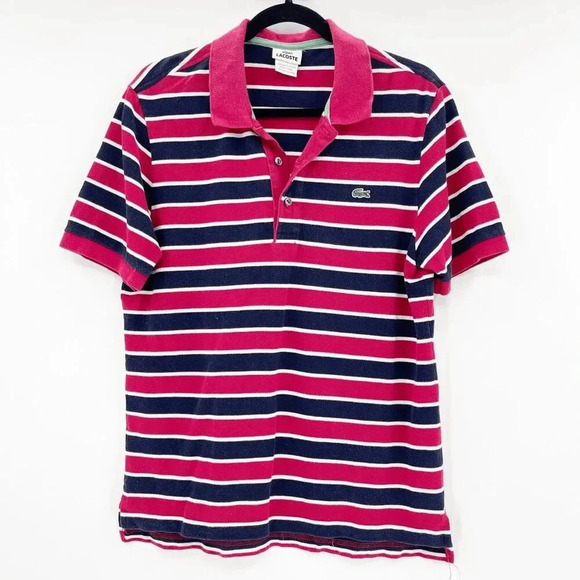 Lacoste Striped Polo Shirt Mens Size 4/L Red Short Sleeve Pullover 100%‎ Cotton - Picture 2 of 5